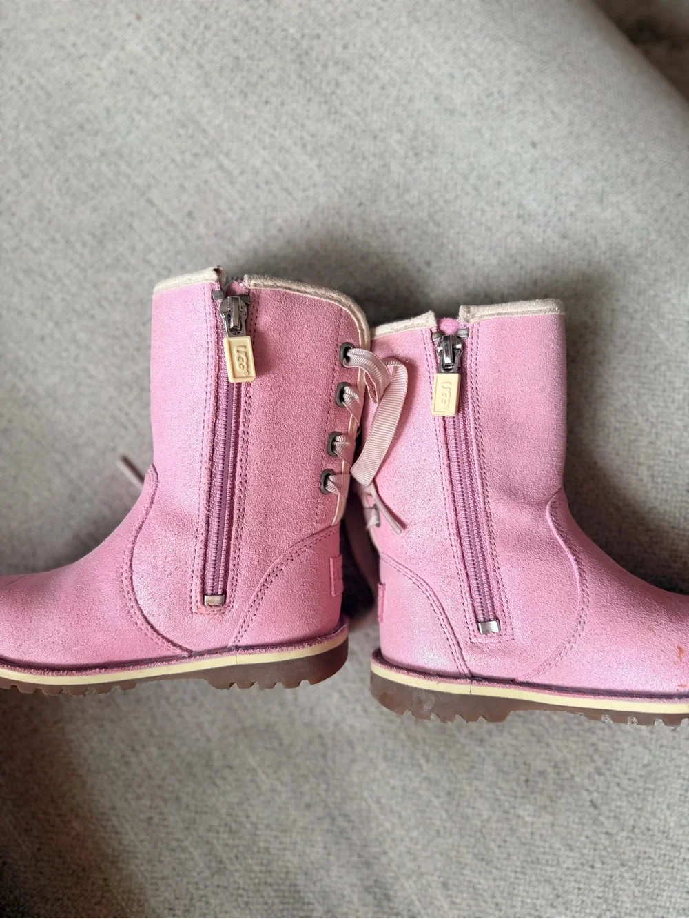 UGG Girls Light Pink Lace-Up Ankle Boots